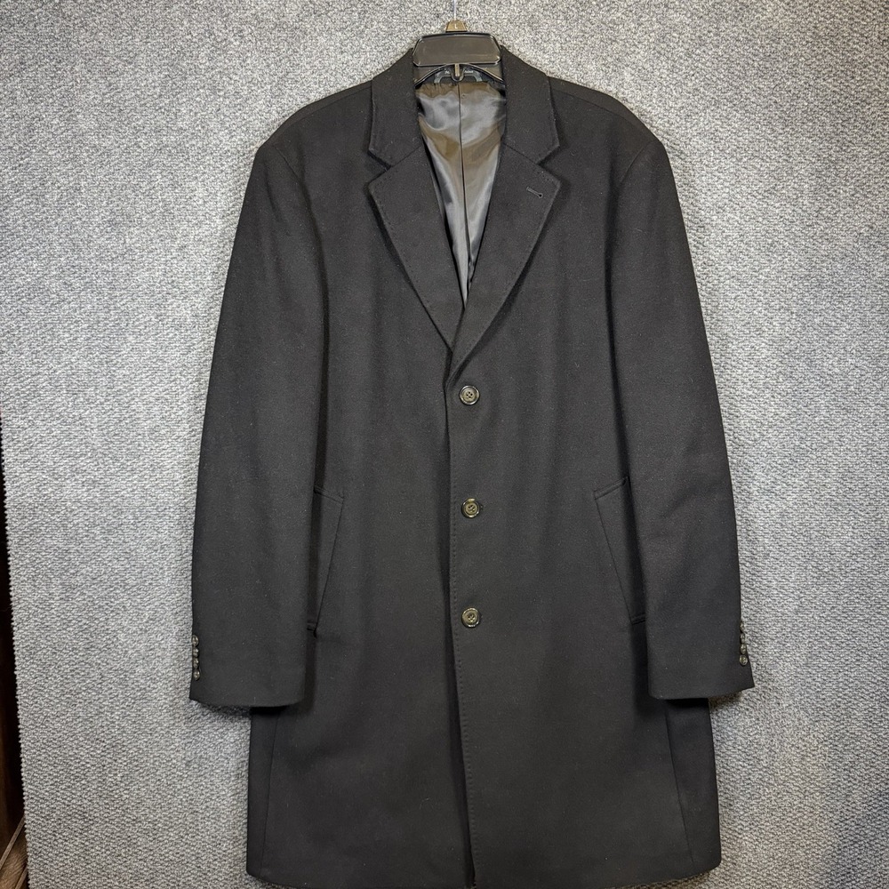 Lauren Ralph Lauren Overcoat Mens 44L Black Wool Long Sleeve Formal Classic